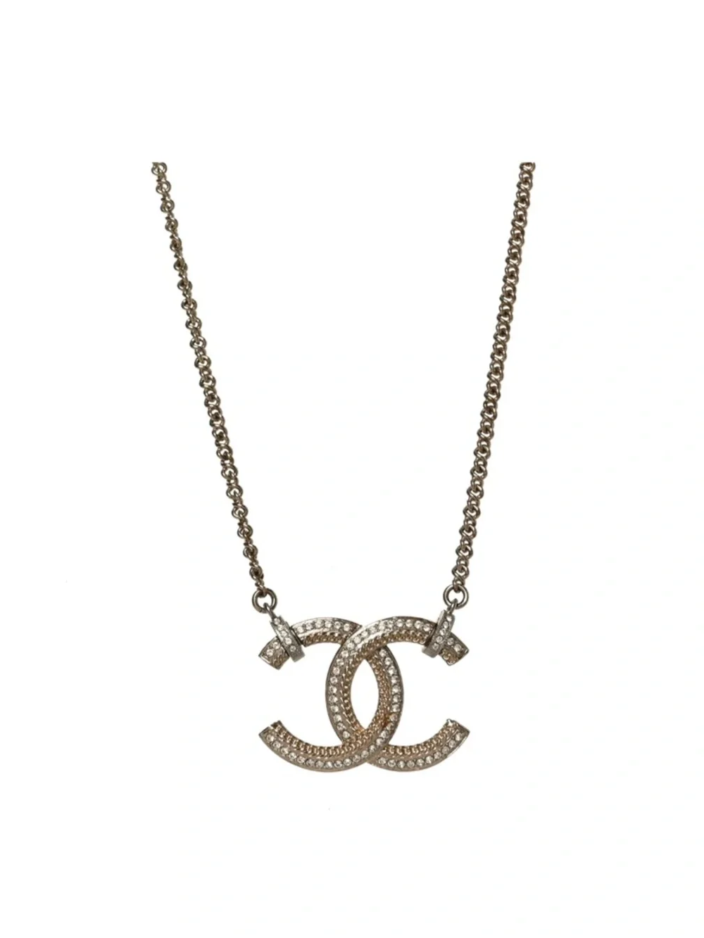 Chanel Crystal CC Pendant Necklace Gold